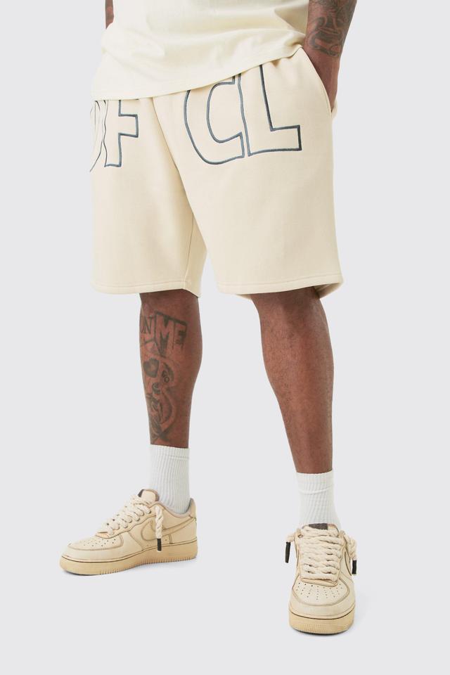 Plus Oversized OFCL Embroidered Jersey Shorts | boohooMAN USA Product Image