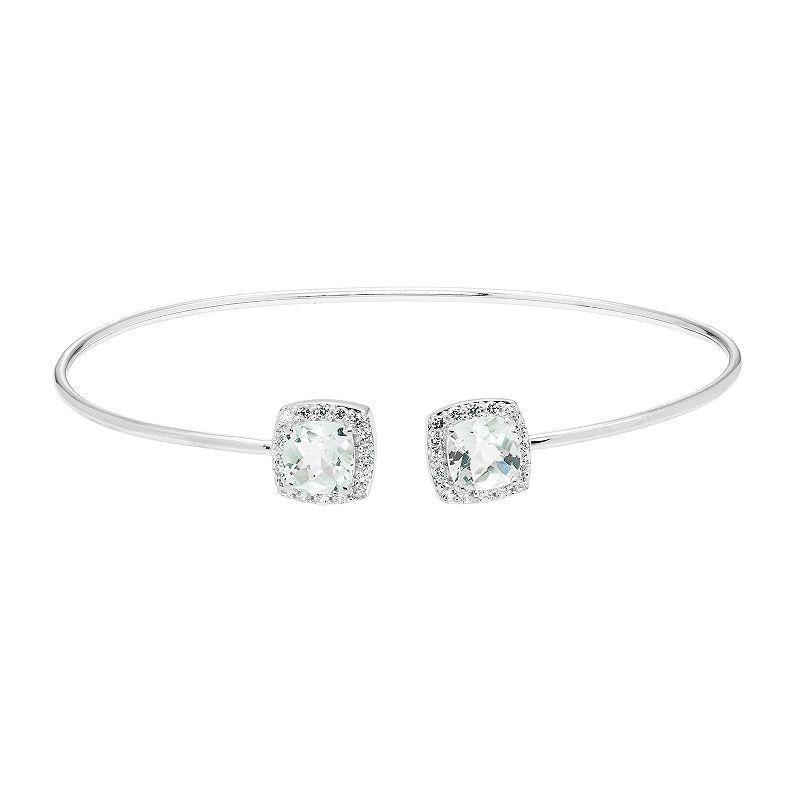 Sterling Silver White Topaz Cushion Halo Cuff Bracelet, Womens Product Image