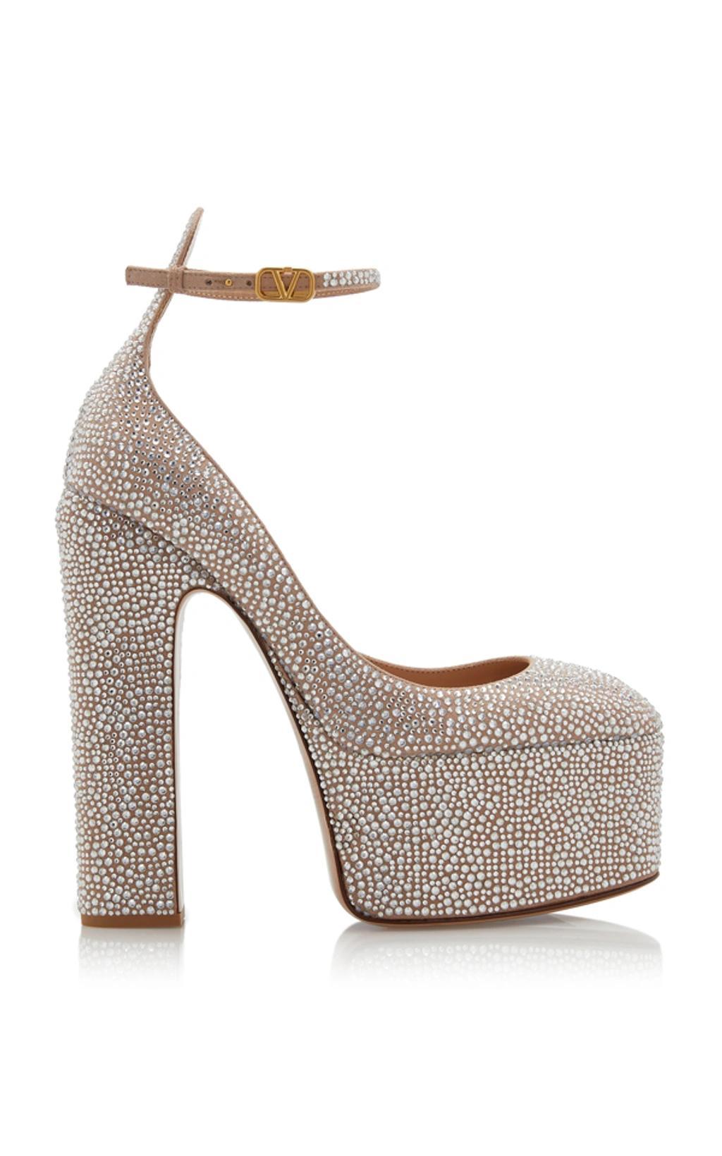 Crystal-embellished Leather Platform Pumps In Crystal Rose Product Image