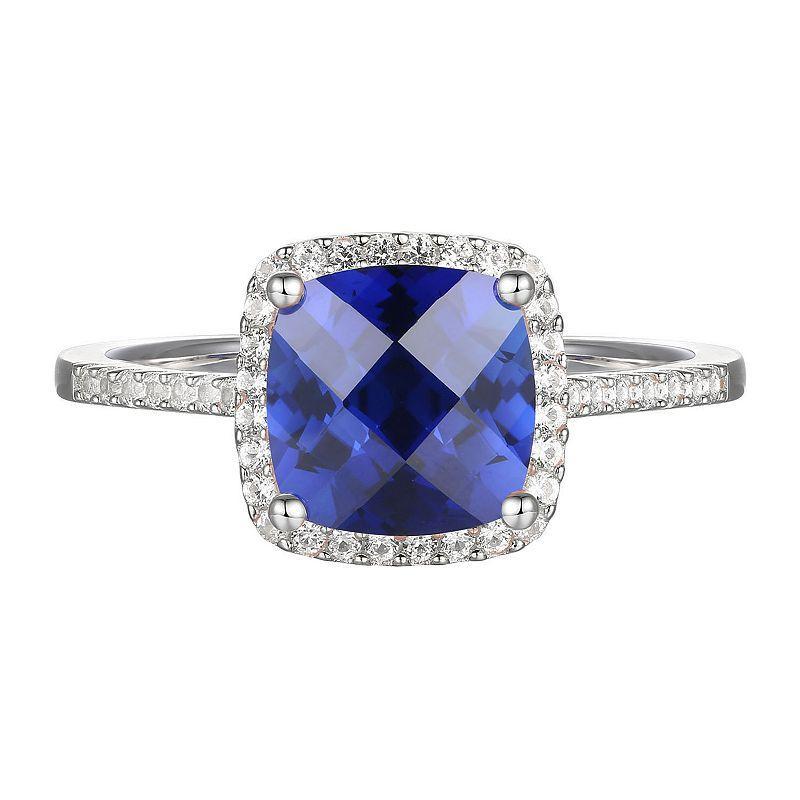 Sterling Silver Lab-Created Sapphire, Lab-Created White Sapphire Solitaire Ring, Womens Product Image