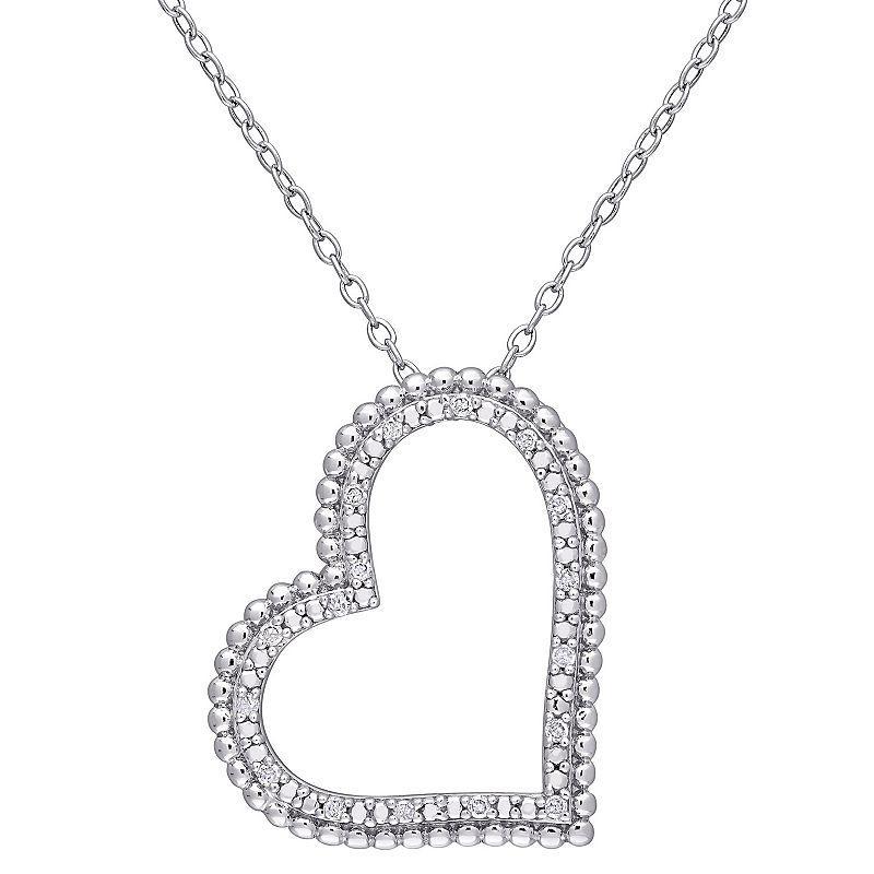 Stella Grace Sterling Silver 1/10 Carat T.W. Diamond Heart Pendant Necklace, Womens White Product Image