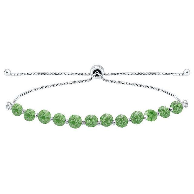 Aleure Precioso Sterling Silver Multi Blue Color Glass Bead Adjustable Bracelet, Womens Green Product Image