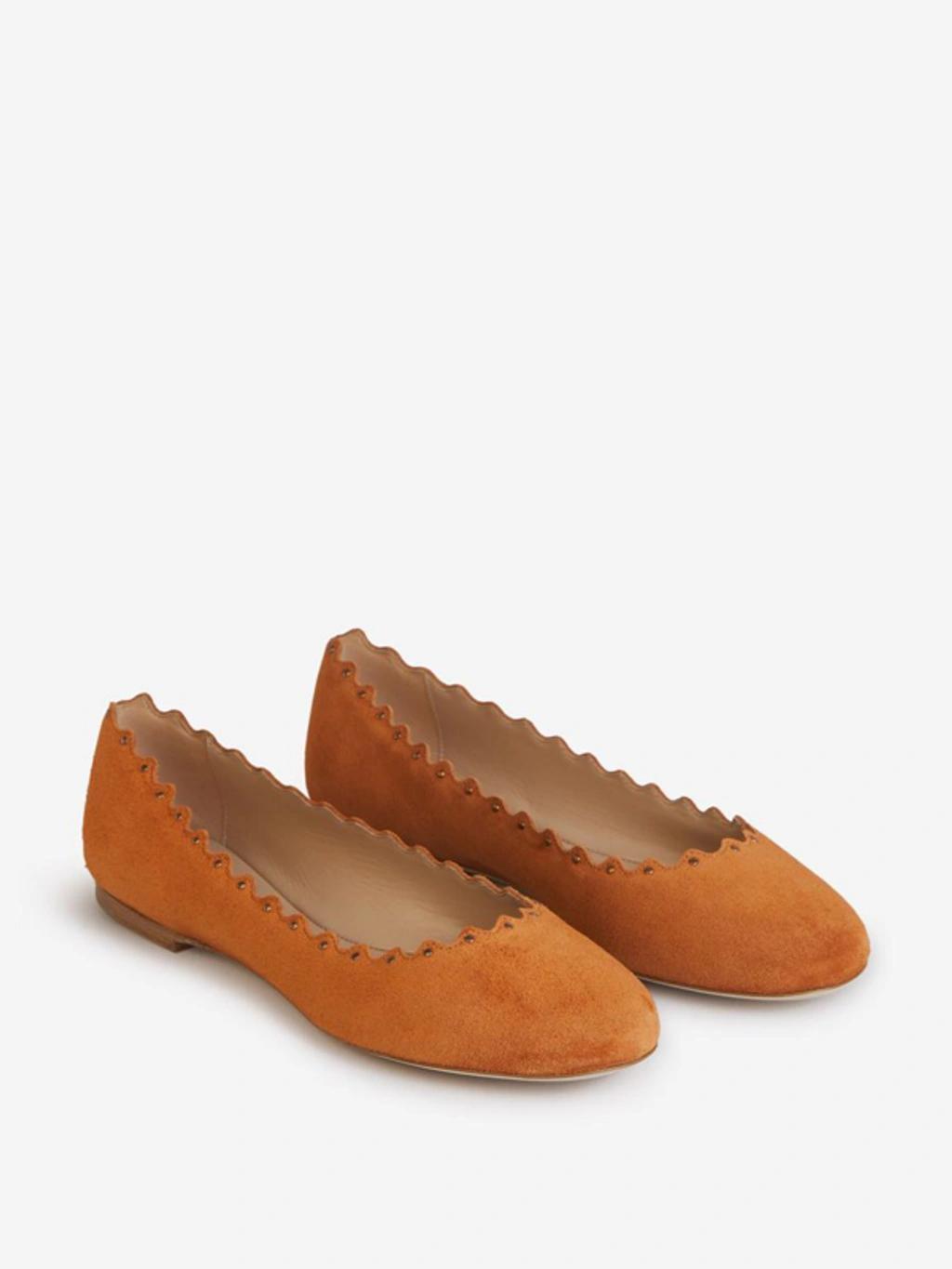 Lauren Stud-detailed Ballerina Shoes In Dark Orange Product Image