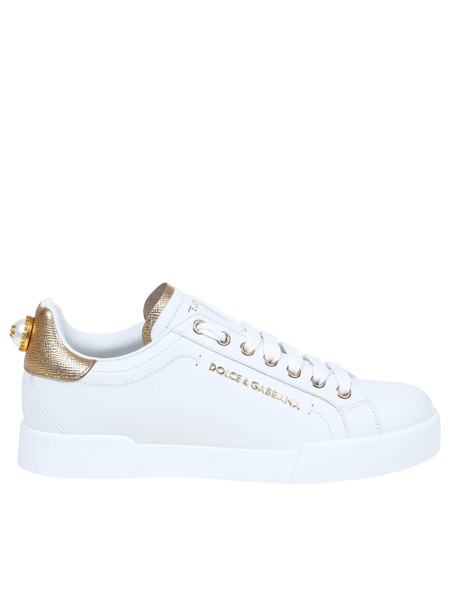 Portofino Sneakers In White Leather With Logo Pearl In White / Gold Product Image