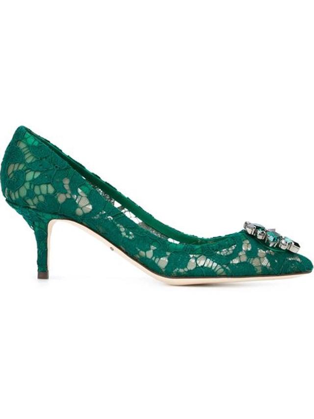 DOLCE & GABBANA Crystal-embellished Corded Lace Pumps In Green Product Image