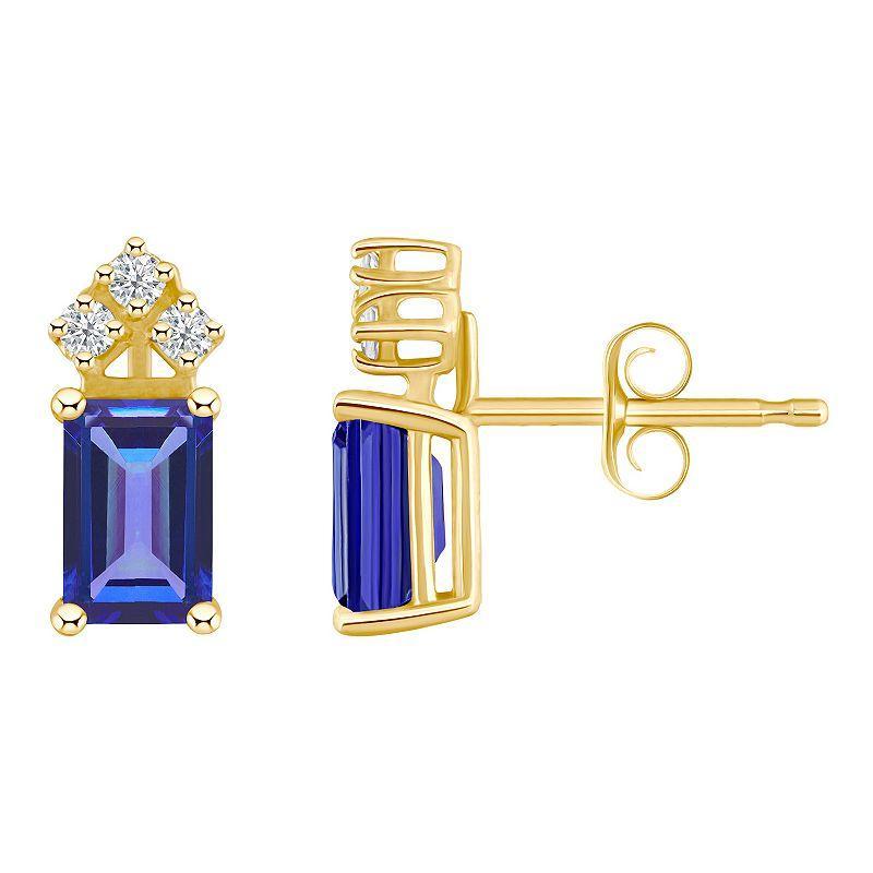 Celebration Gems 14k Gold Emerald Cut Tanzanite & 1/8 Carat T.W. Diamond Stud Earrings, Womens, 14k Whgold Product Image