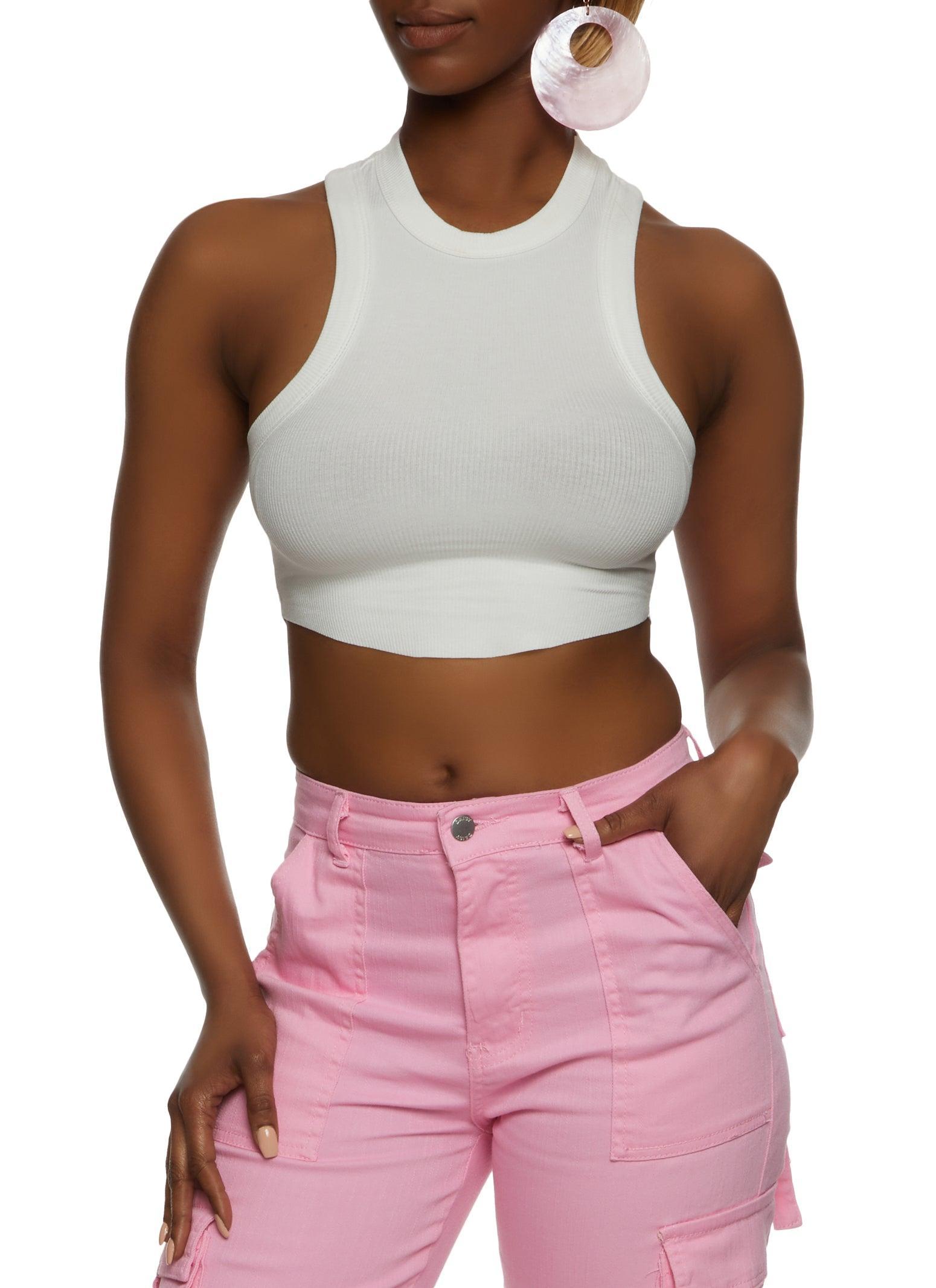 Womens Rib Knit Cropped Racerback Tank Top Product Image