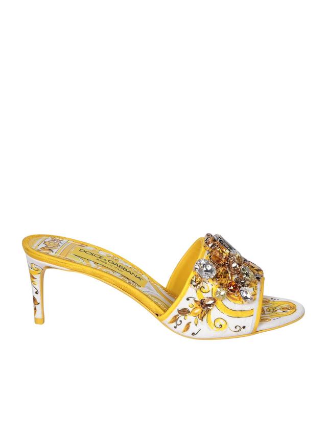 DOLCE & GABBANA Brocade Heel Yellow Sandals Product Image