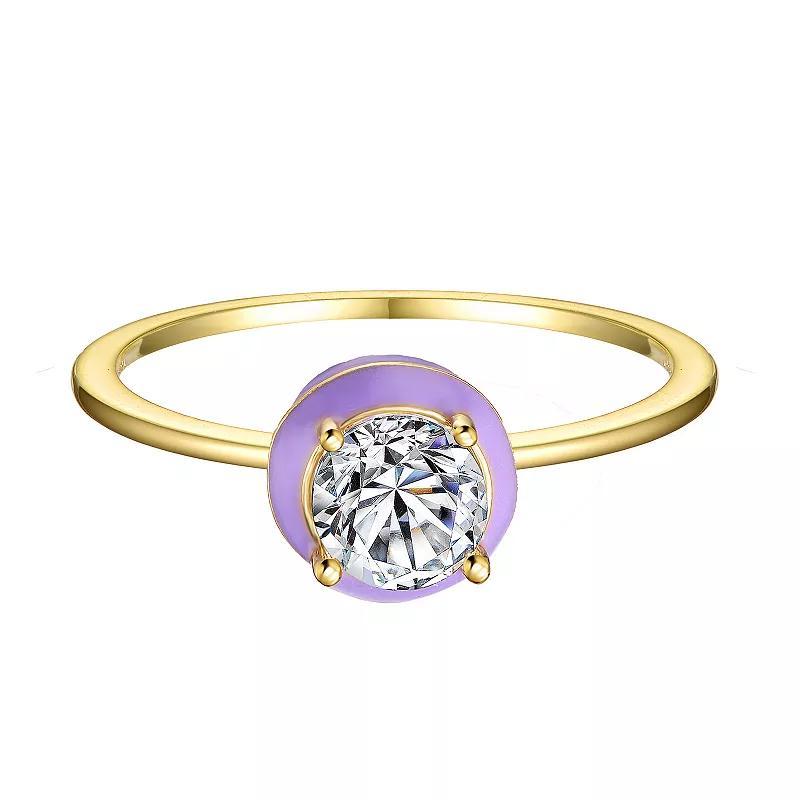 14k Gold Plated Cubic Zirconia & Enamel Bezel Stacking Ring, Womens Gold Tone Product Image