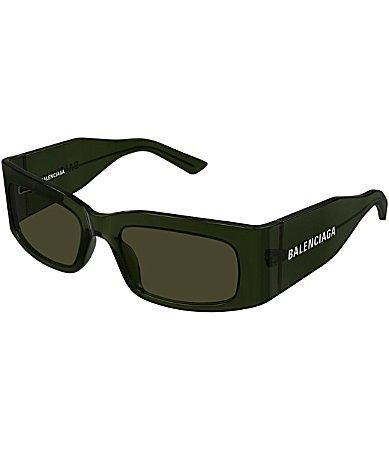 Balenciaga Mens Paper 56mm Rectangle Sunglasses - Shiny Transparent Dark Green Product Image