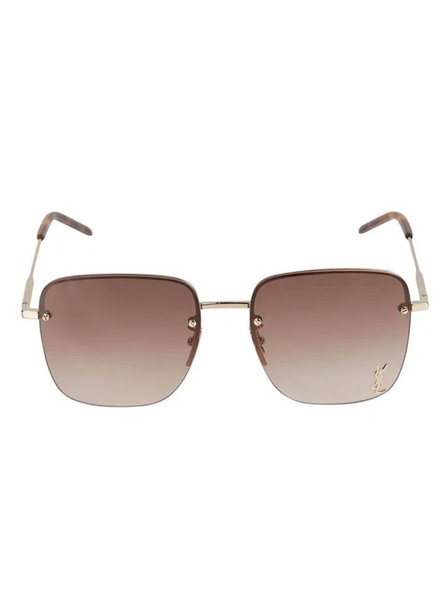 SAINT LAURENT Ysl Plaque Square Lens Sunglasses In Gold/brown Product Image