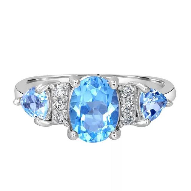 Gemistry Sterling Silver Stone & Cubic Zirconia 3 Stone Ring, Womens White Topaz Product Image