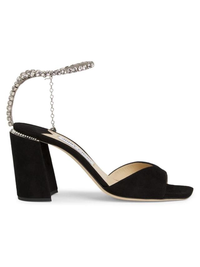 JIMMY CHOO Saeda Suede Crystal Ankle-strap Sandals In Black Crystal Product Image