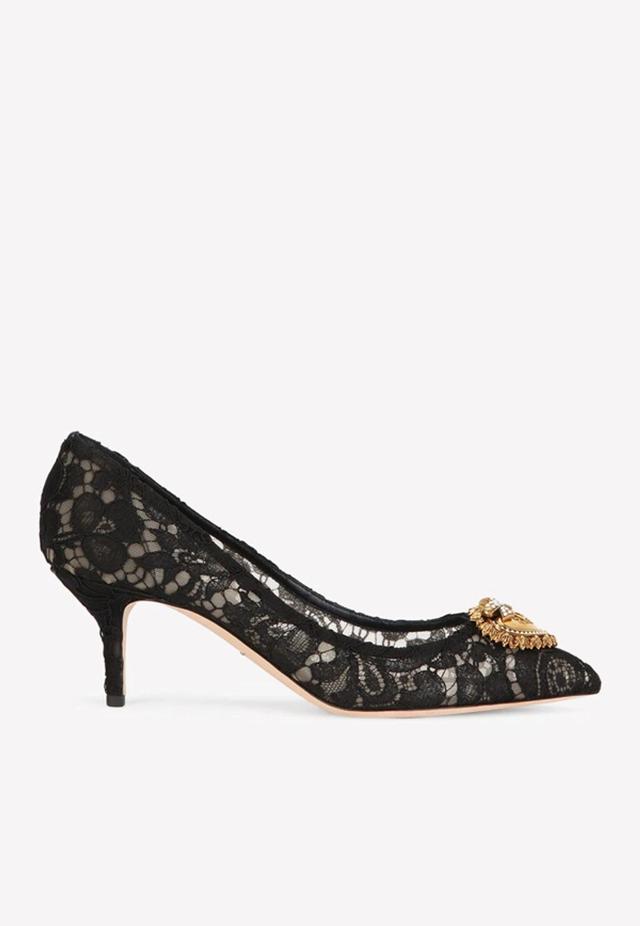 DOLCE & GABBANA Devotion Heart Detail Taormina Lace Decollete In Black Product Image