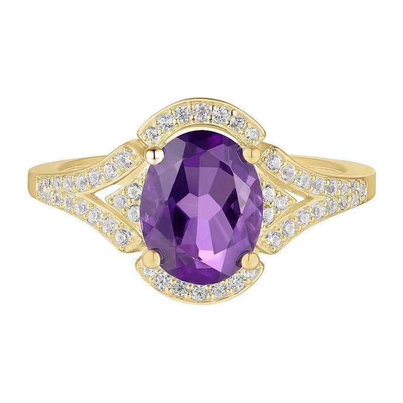 14k Gold Over Silver Amethyst & Lab-Created White Sapphire Ring, Womens Yellow Product Image