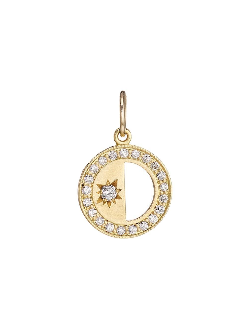 Womens Half-Moon 18K Yellow Gold & Diamond Pendant Necklace Product Image