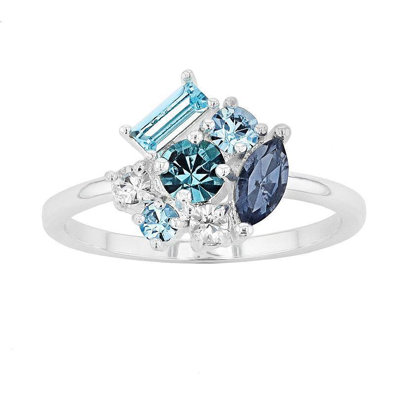 Brilliance Blue Crystal Cluster Ring, Womens Silver Tone Blue Team Product Image