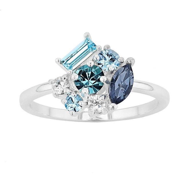 Brilliance Blue Crystal Cluster Ring, Womens Silver Tone Blue Team Product Image