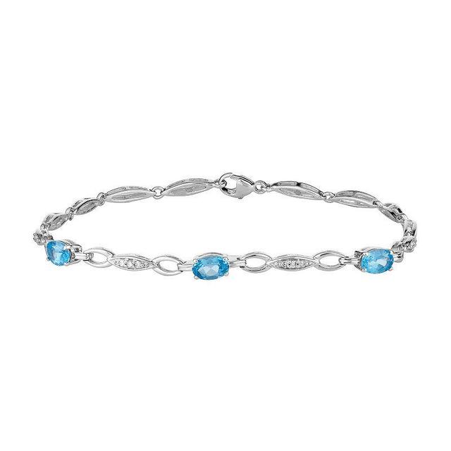 10k White Gold Swiss Blue Topaz & 1/10 Carat T.W. Diamond Bracelet, Womens 10k Whgold Product Image