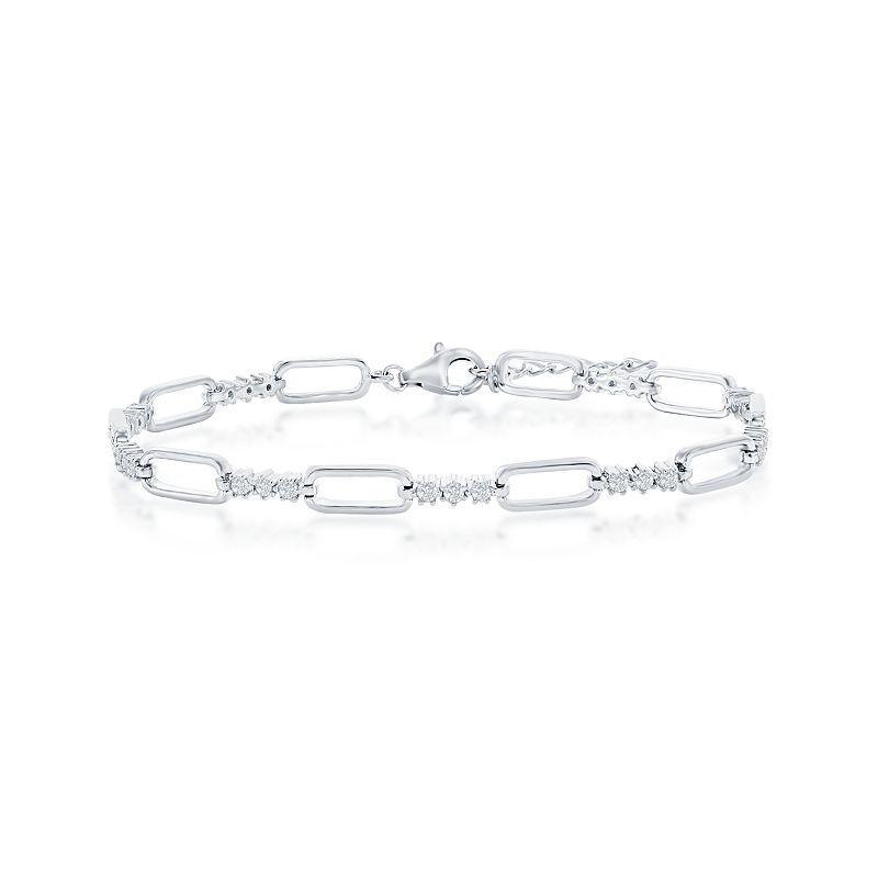 Argento Bella Alternating Paperclip Chain Cubic Zirconia Bracelet, Womens Sterling Product Image