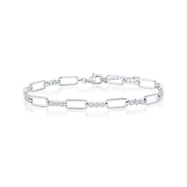 Argento Bella Alternating Paperclip Chain Cubic Zirconia Bracelet, Womens White Product Image