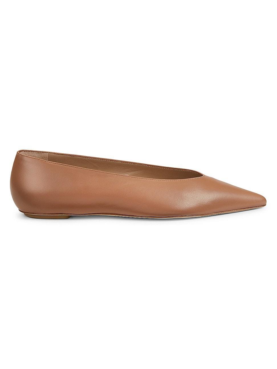 Lina Leather Point-toe Ballerina Flats In Tan Product Image