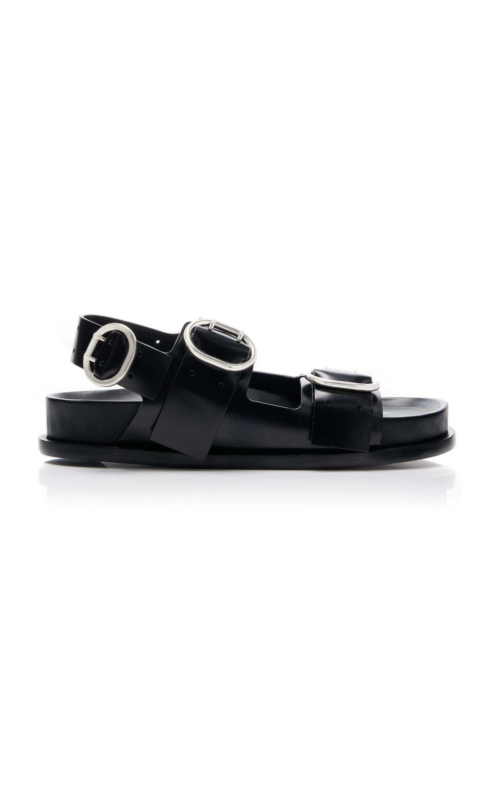 Leather Dual-buckle Sporty Sandals In Black Product Image