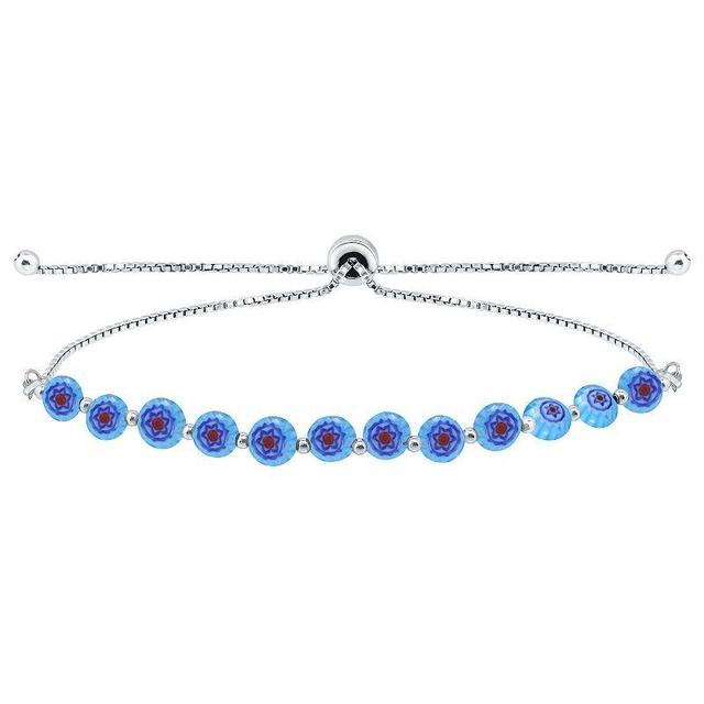 Aleure Precioso Sterling Silver Multi Blue Color Glass Bead Adjustable Bracelet, Womens Product Image