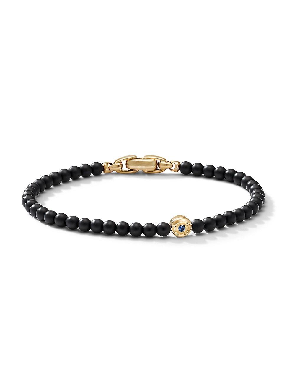 Mens Spiritual Beads Evil Eye Bracelet with Black Onyx, Sapphire and 18K Yellow Gold Product Image