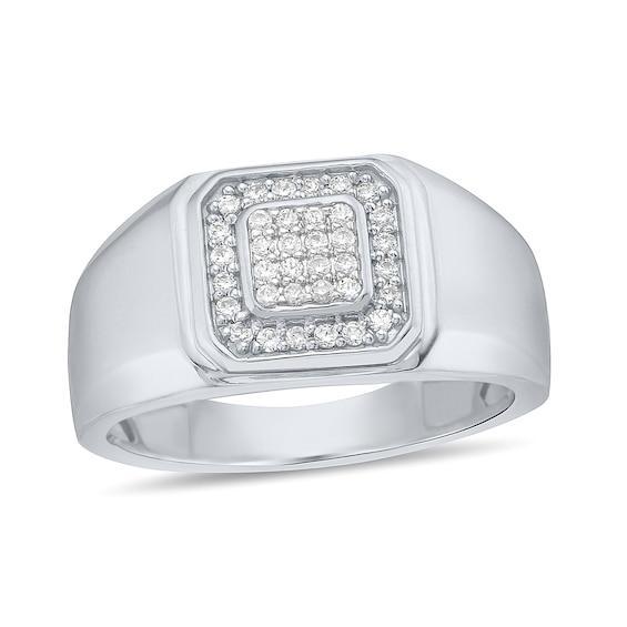 Men's 1/4 CT. T.w. Multi-Diamond Cushion Frame Signet Ring in Sterling Silver Product Image