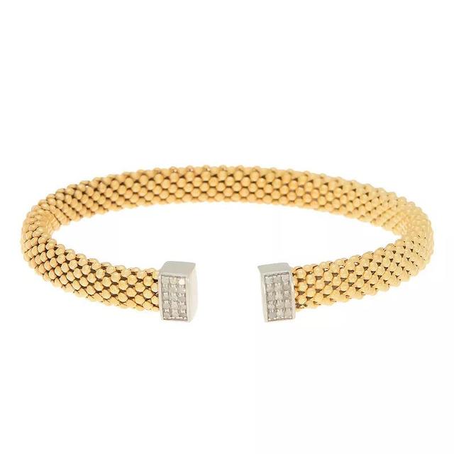 Meshmerise 18k Gold Over Silver 1/5 Carat T.W. Diamond Bead Texture Cuff Bracelet, Womens Gold Tone Product Image