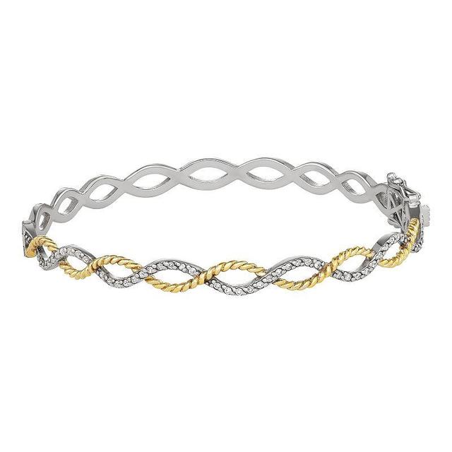 Two Tone Sterling Silver Woven Cubic Zirconia Bracelet, Womens Product Image