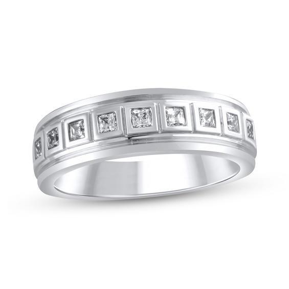 Men's 1/2 CT. T.w. Square-Cut Diamond Raised Frame Nine Stone Band in 10K White Gold Product Image