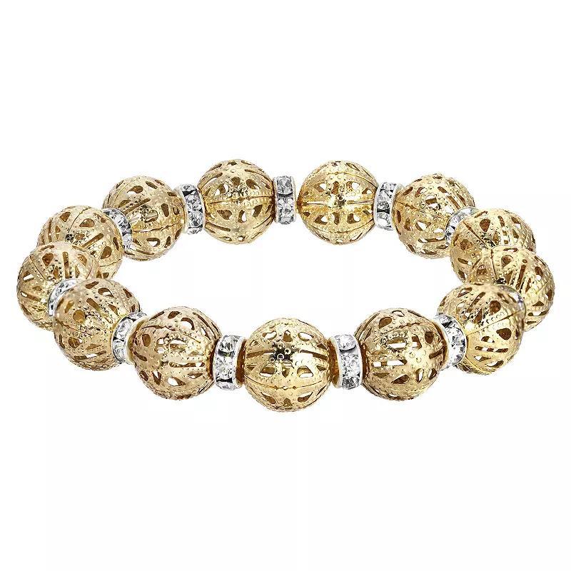 1928 Filigree Bead Crystal Rondelle Stretch Bracelet, Womens, Yellow Product Image