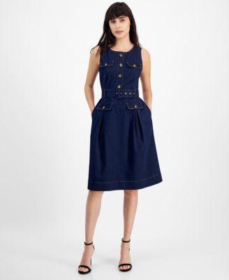 Women's Scoop-Neck Button-Front A-Line Dress Product Image