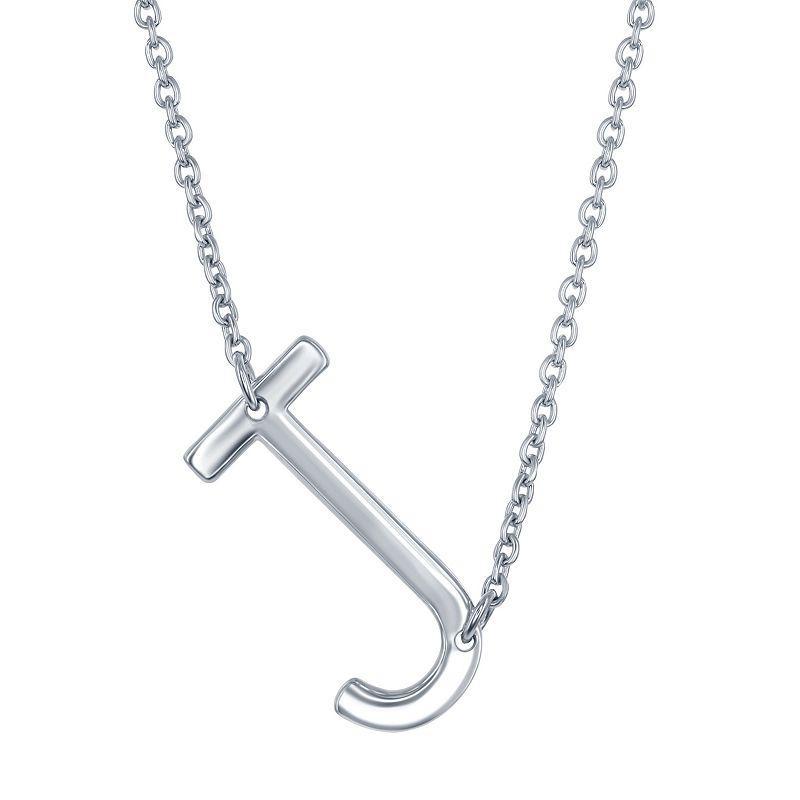 Sterling Silver Sideways Initial Necklace, Womens Sterling J Product Image