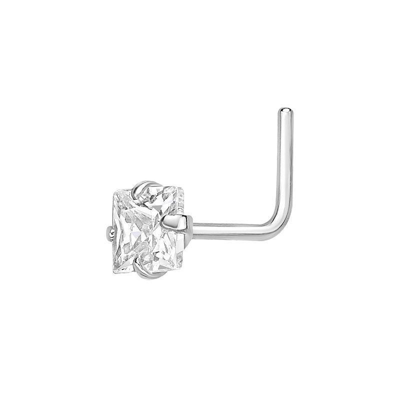 Lila Moon 14k Gold Cubic Zirconia 90 Degree Nose Ring Stud, Womens, 14k White Gold Product Image