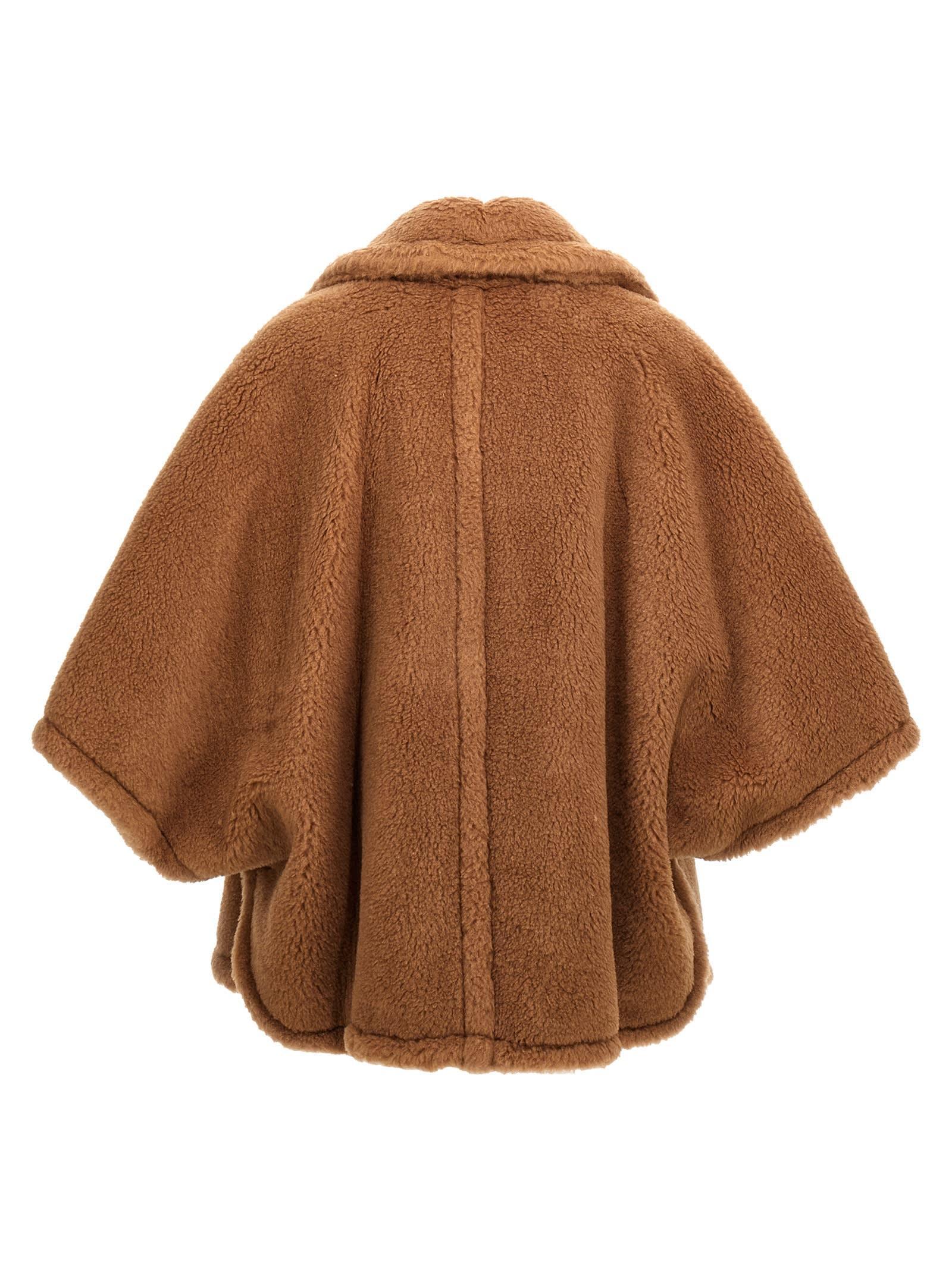 MAX MARA Wide Collar Faux Fur Cape In Beige Product Image