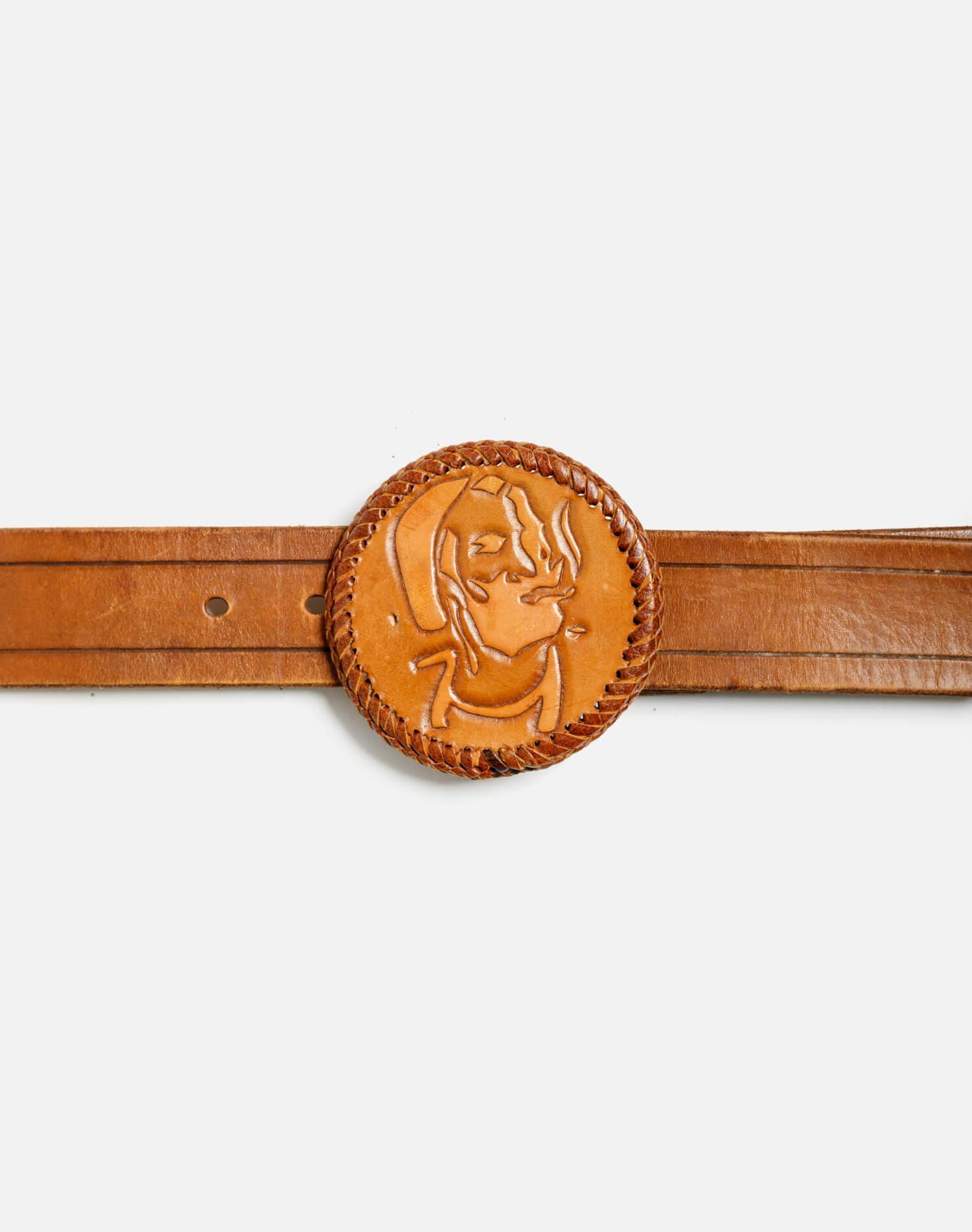 70s Zig Zag Leather Buckle on Embossed Belt Female Product Image