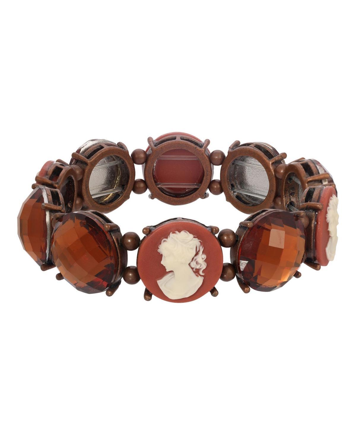 1928 Copper Tone Brown Cameo Stretch Bracelet, Womens Product Image