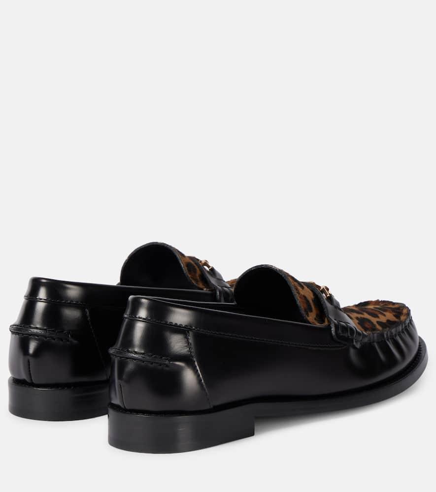 VERSACE 20mm Leather Loafers In Black/leopard Product Image