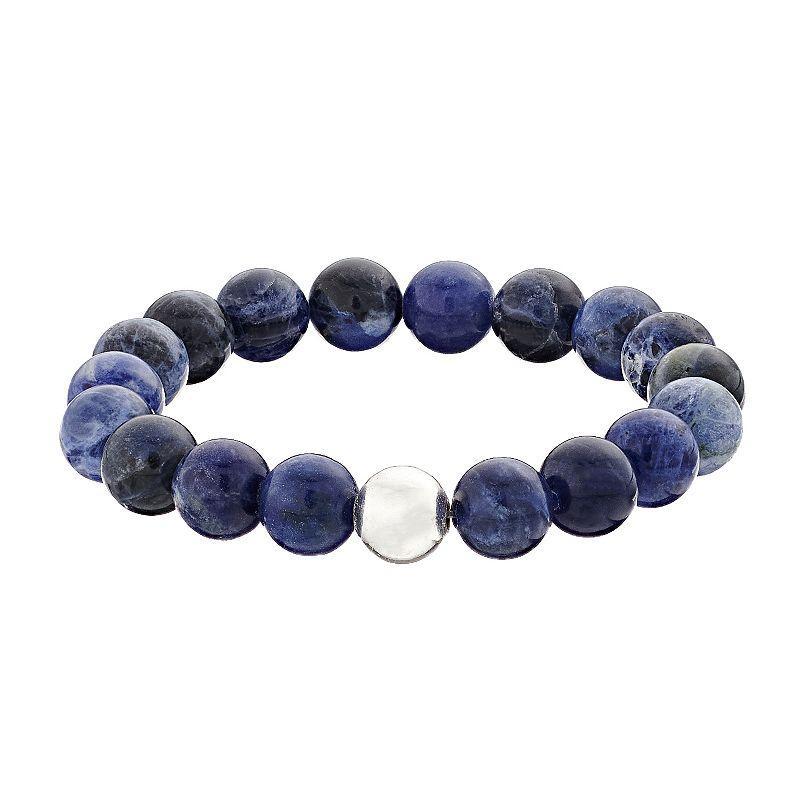 Aleure Precioso Sterling Silver 10 mm Bead Station Stretch Bracelet, Womens Sterling Sodalite Product Image