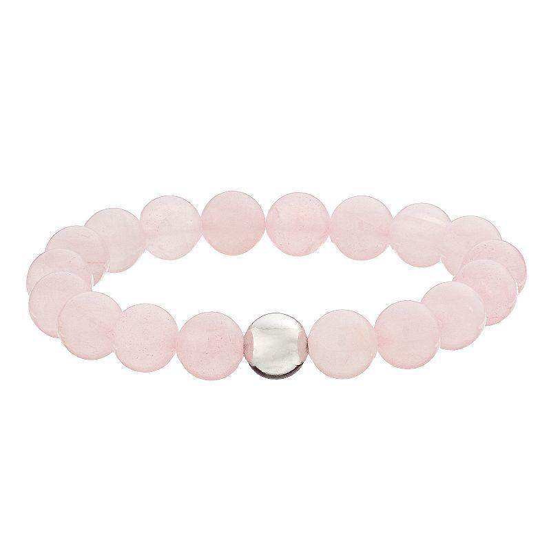 Aleure Precioso Sterling Silver 10 mm Bead Station Stretch Bracelet, Womens Med Pink Product Image