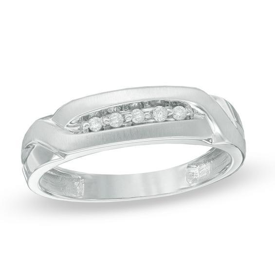 Men's Diamond Accent Wedding Band in 10K White Gold Product Image