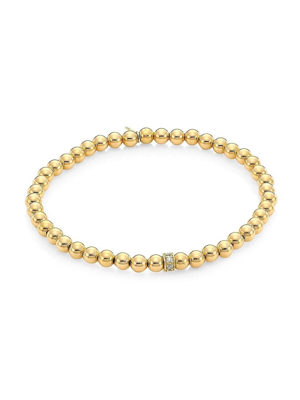 Womens 14K Gold & Diamond Bead Bracelet Product Image