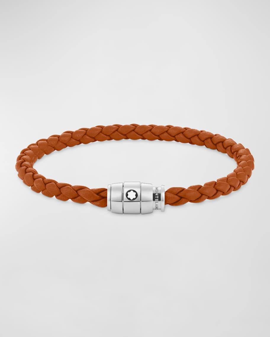 Mens Stainless Steel and Woven Leather Bracelet Product Image