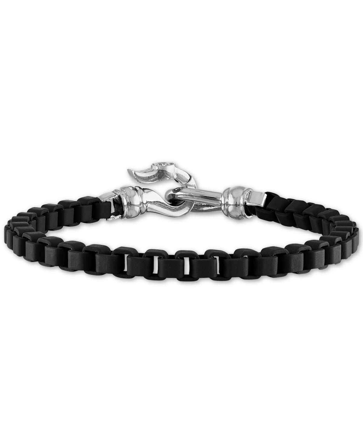 Esquire Mens Jewelry Box Link Chain Bracelet in Black Enamel & Stainless Steel (Also in Red & Blue Enamel), Created for Macys Product Image