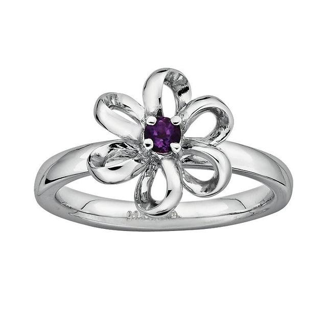 Stacks & Stones Sterling Silver Amethyst Flower Stack Ring, Womens Purple Product Image