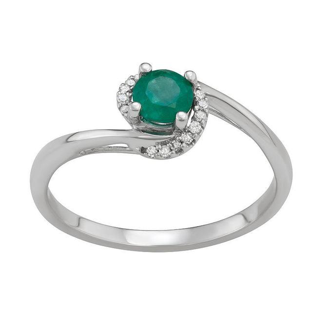 14k White Gold 1/10 Carat T.W. Diamond & Gemstone Bypass Ring, Womens Green Product Image