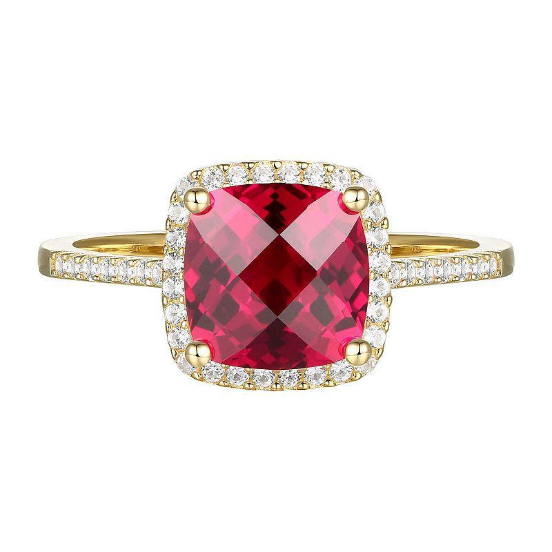 14k Gold Over Silver Lab-Created Ruby, Lab-Created White Sapphire Solitaire Ring, Womens Gold Tone Product Image